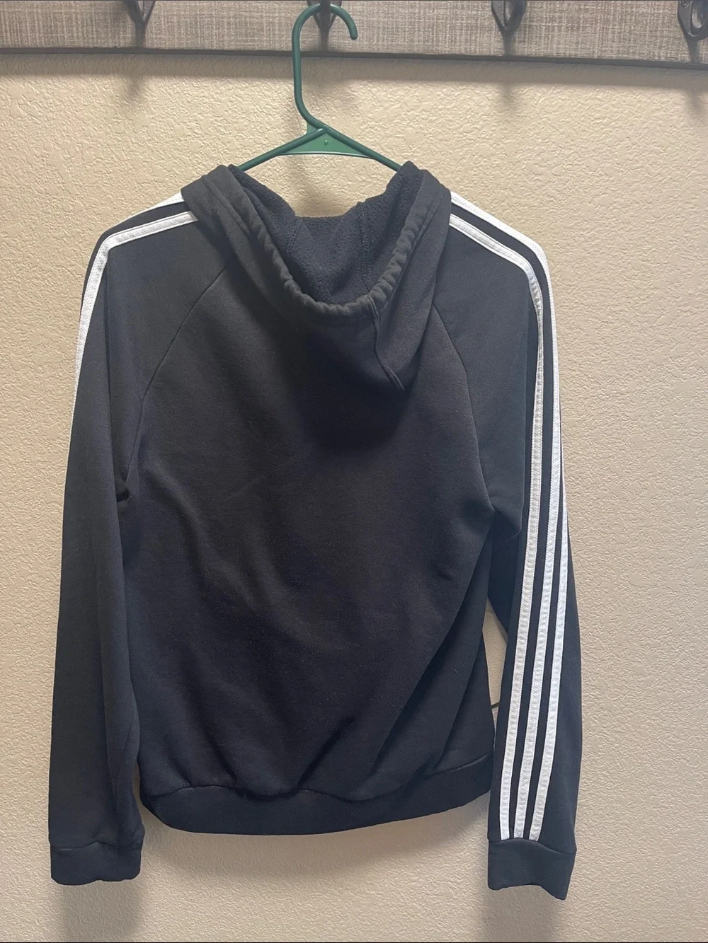 adidas Black Crewneck Hoodie with White Three-Stripe Sleeves